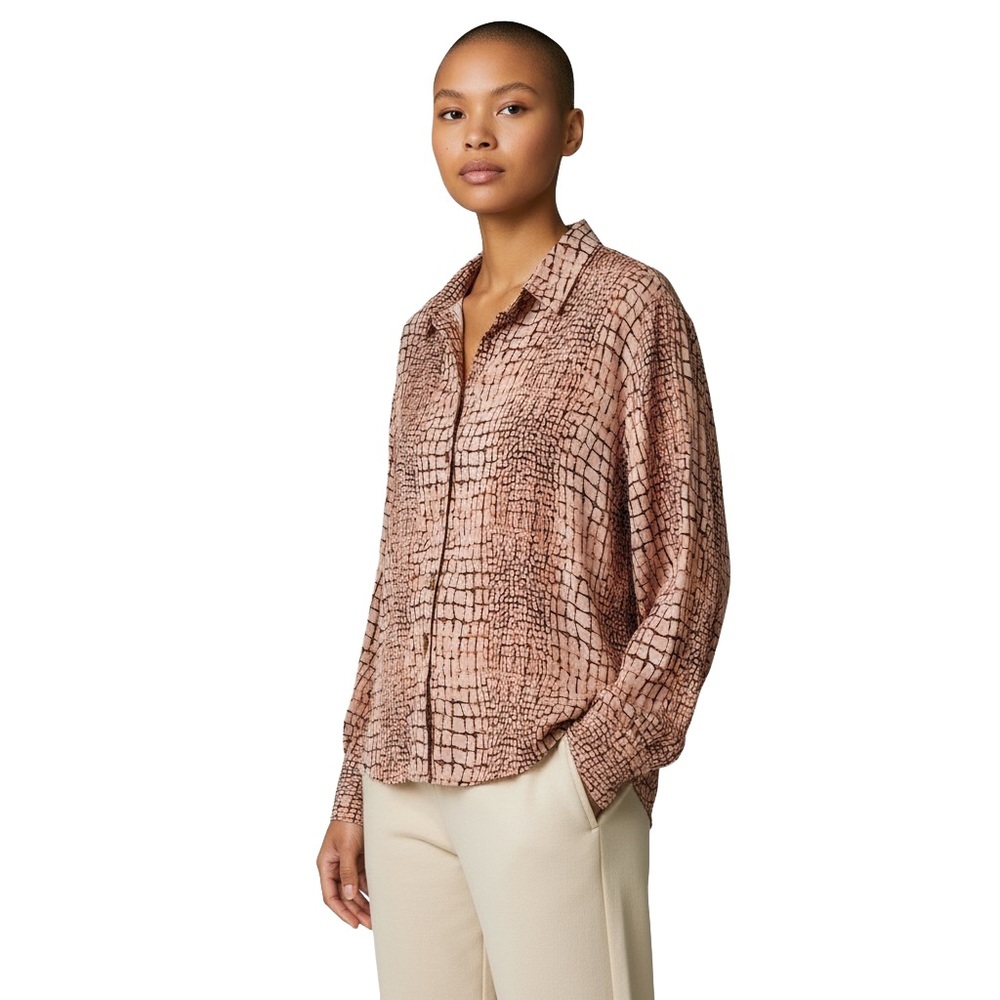 Reptile Print Collared Button-Up Shirt